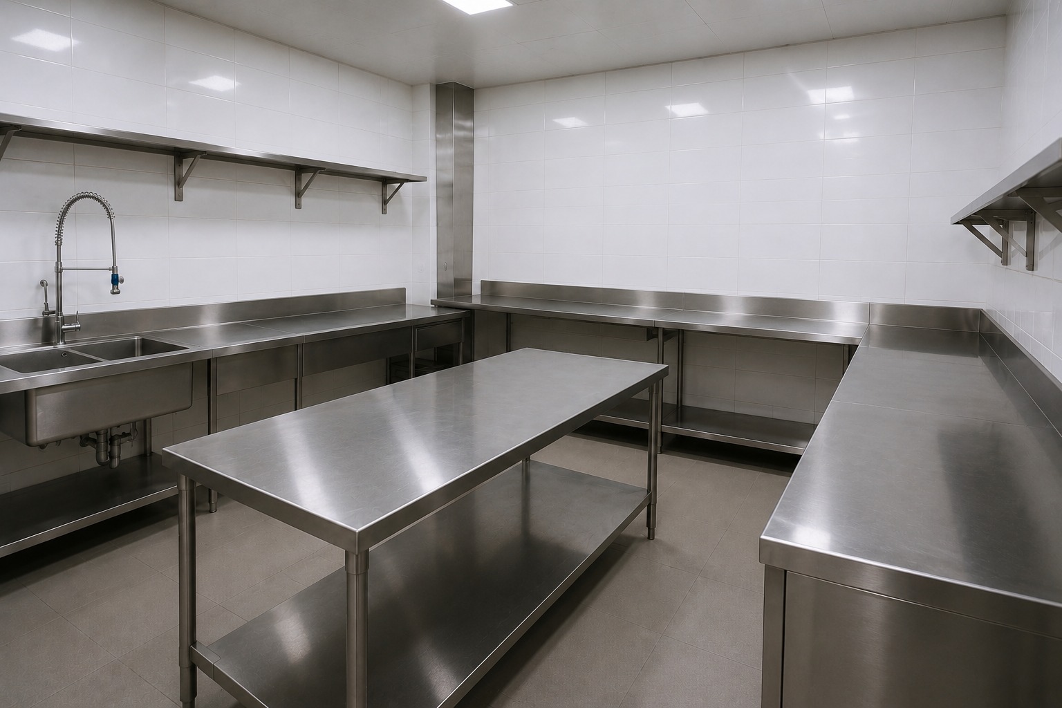 Mesa em aço inox com prateleiras